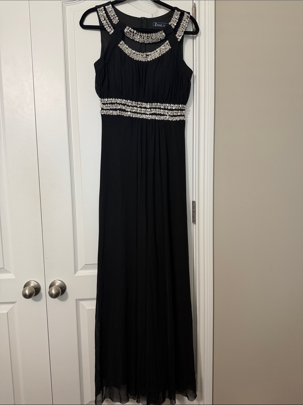 Black Beaded Maxi Dress with Crystal Accents